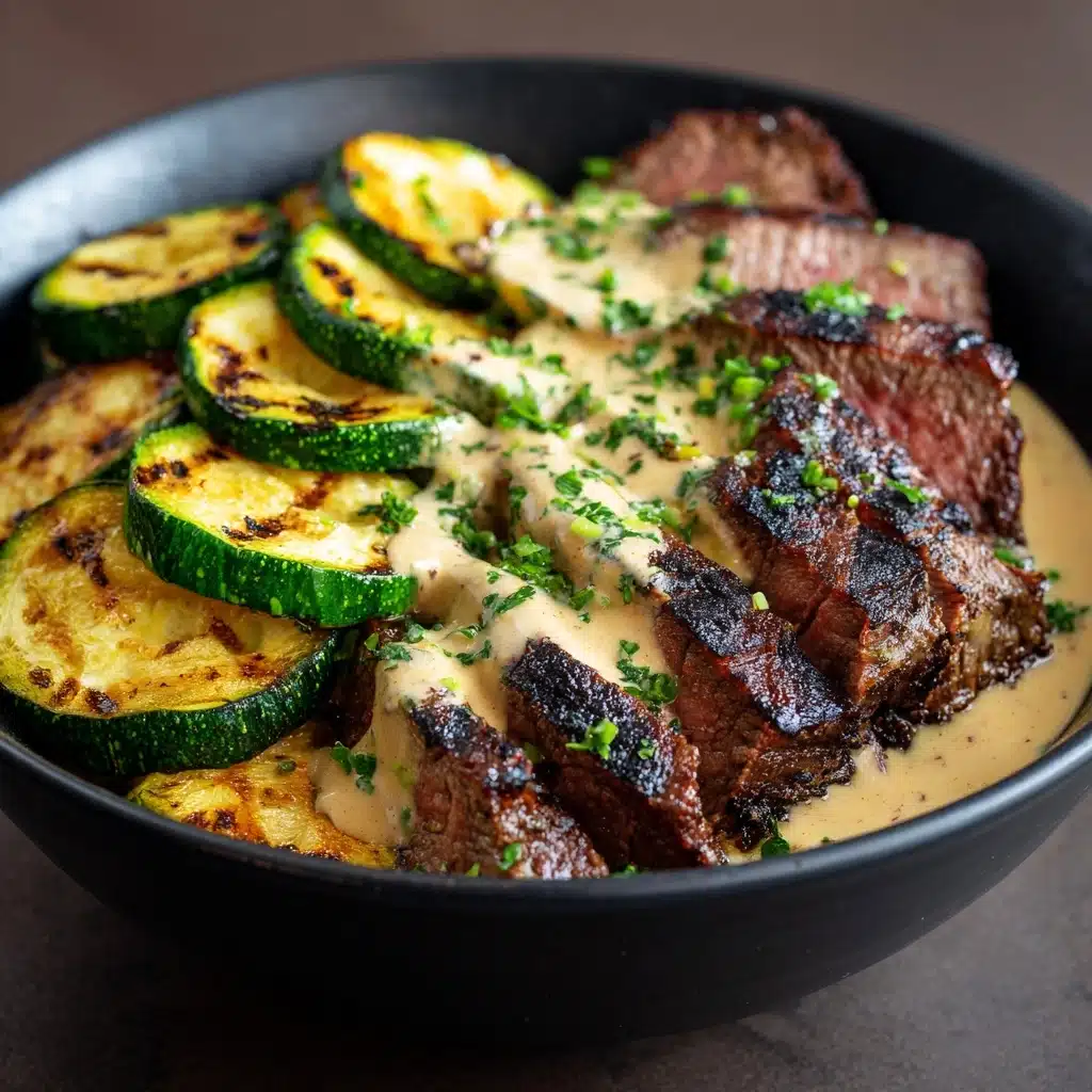 Grilled Steak Bowl with Creamy Sauce & Grilled Zucchini Recipe - Recipe Image