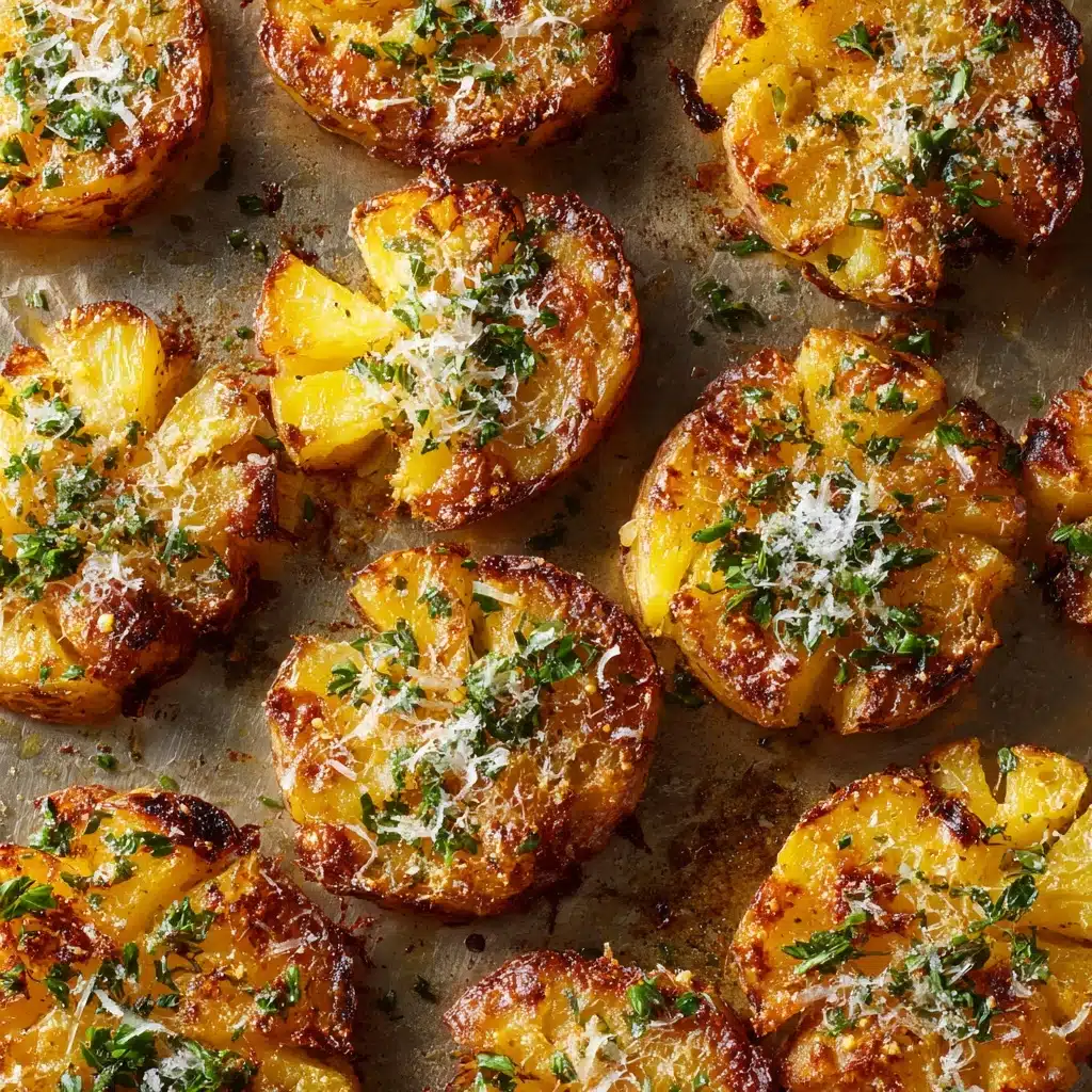 Baked Smashed Potatoes With Garlic & Parmesan Recipe - Recipe Image