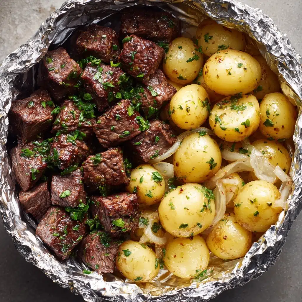 Garlic Butter Steak and Potato Foil Packets Recipe - Recipe Image