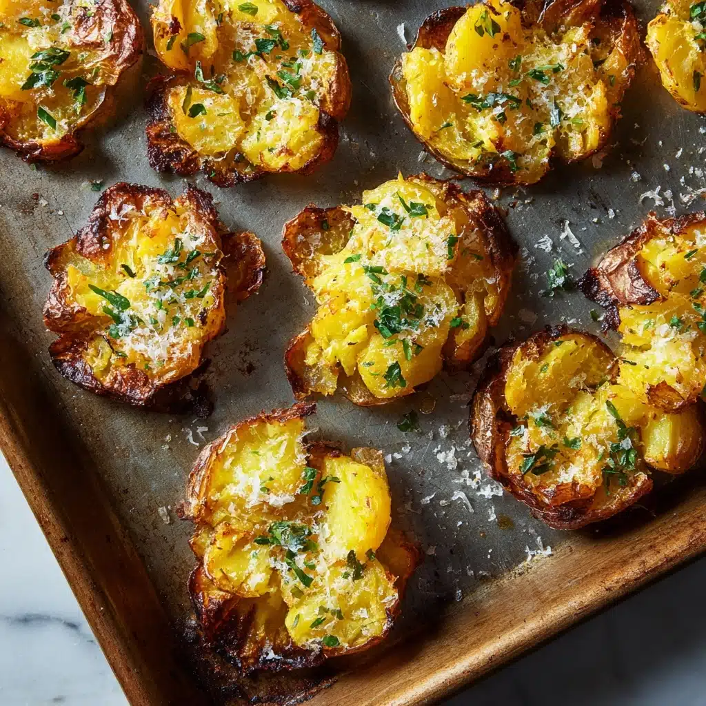Baked Smashed Potatoes With Garlic & Parmesan Recipe