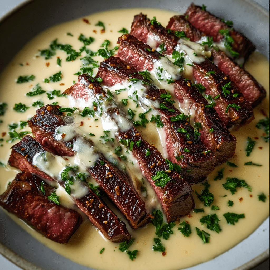 Juicy Steak with Creamy Garlic Sauce Recipe