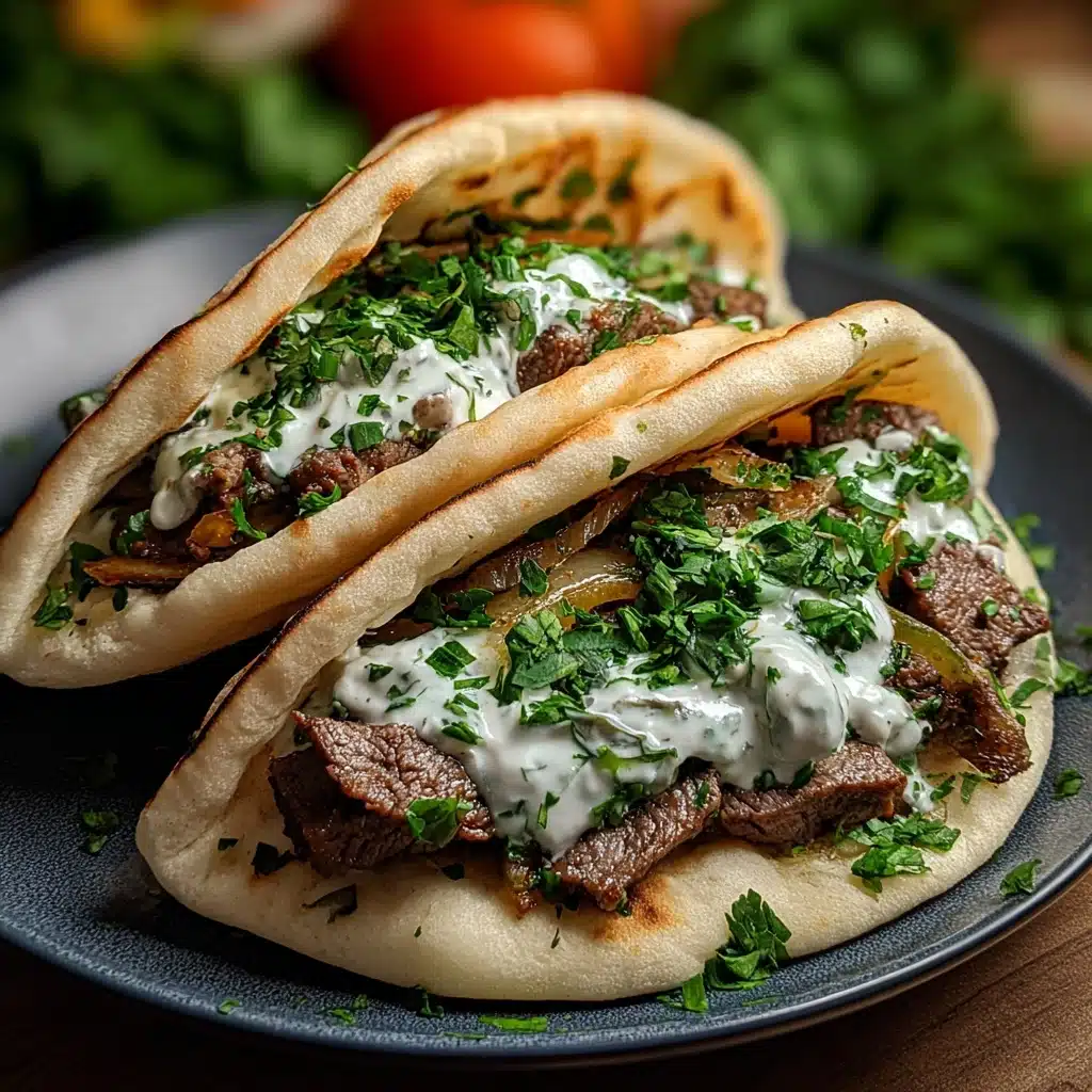 Cheesy Beef and Mushroom Pita Pockets with Tzatziki Sauce Recipe - Recipe Image