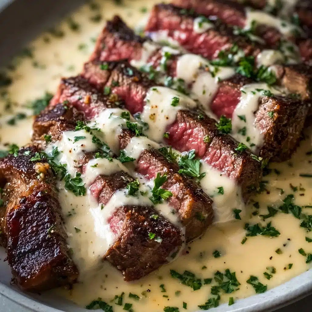 Juicy Steak with Creamy Garlic Sauce Recipe