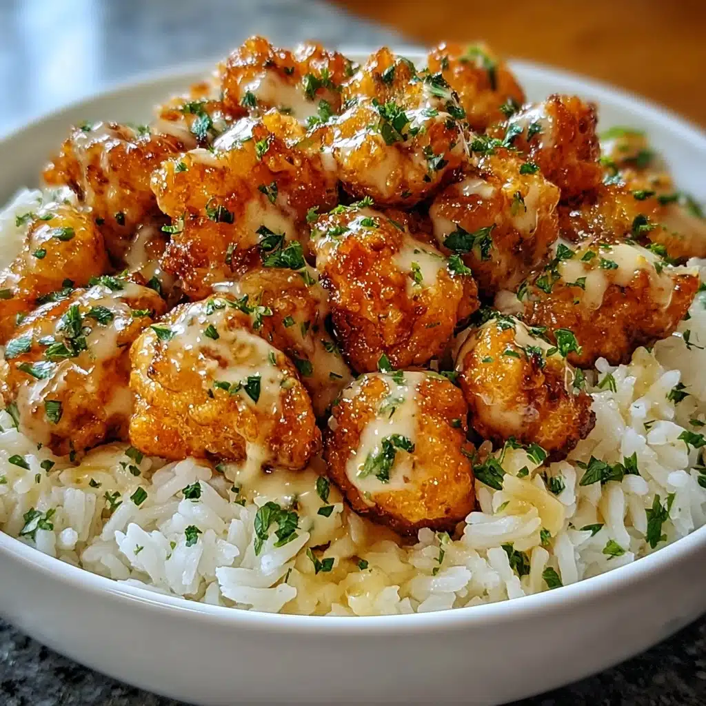 Honey Garlic Chicken Bites Over Creamy Rice Recipe - Recipe Image