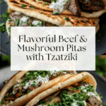 Cheesy Beef and Mushroom Pita Pockets with Tzatziki Sauce Recipe
