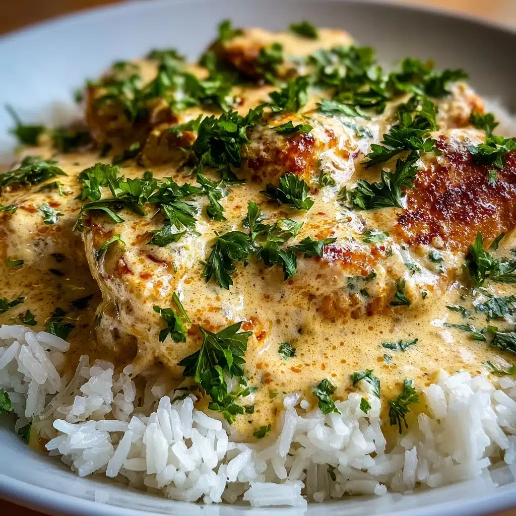 Creamy Smothered Chicken and Rice Recipe - Recipe Image