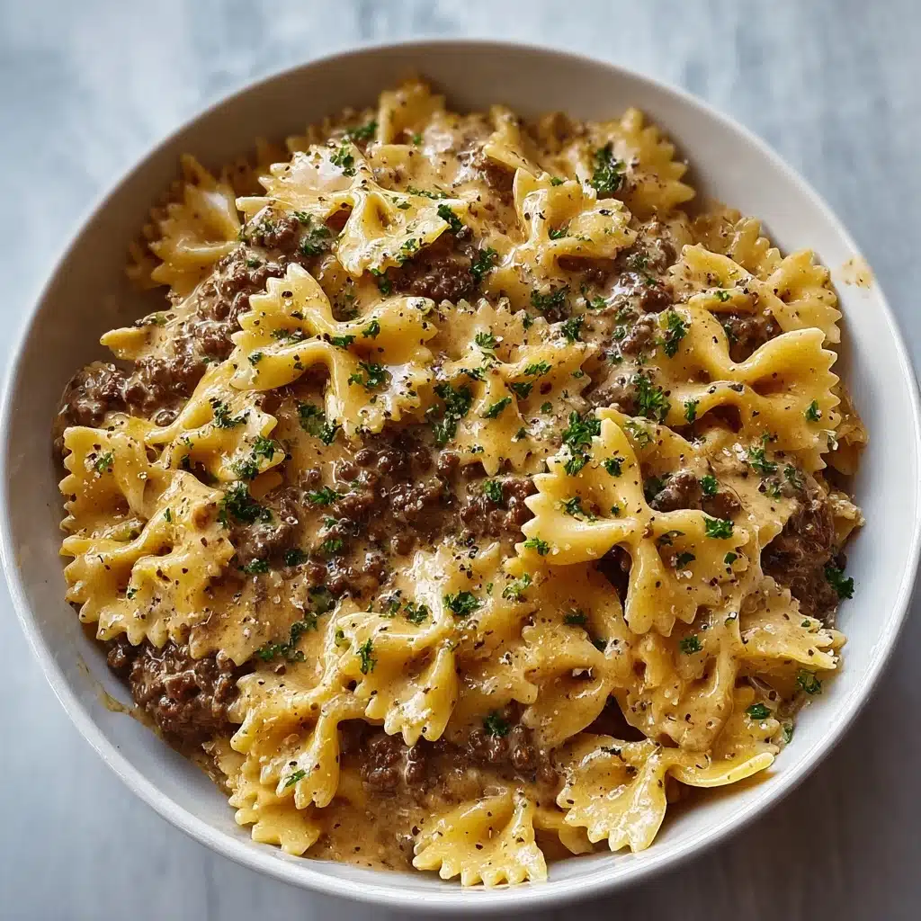 Creamy Parmesan Garlic Beef Bowtie Pasta Recipe