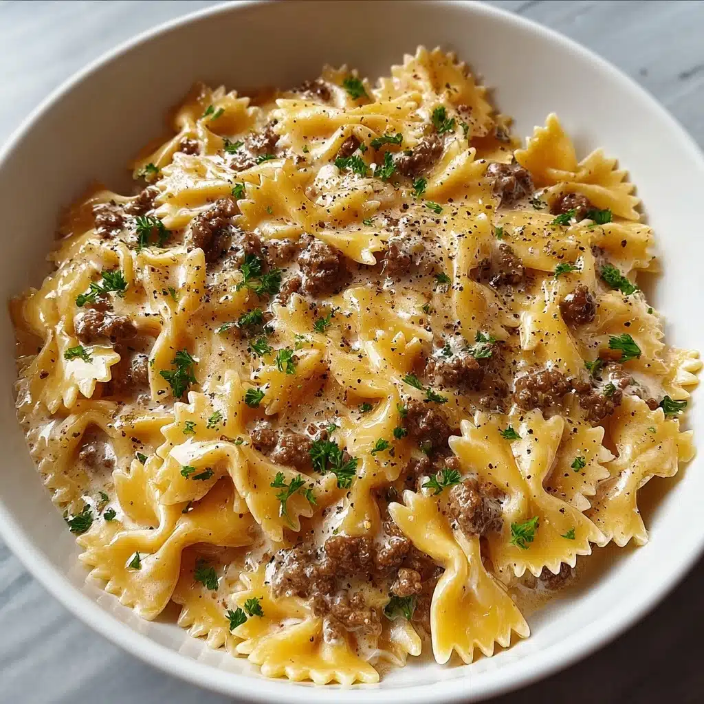 Creamy Parmesan Garlic Beef Bowtie Pasta Recipe - Recipe Image