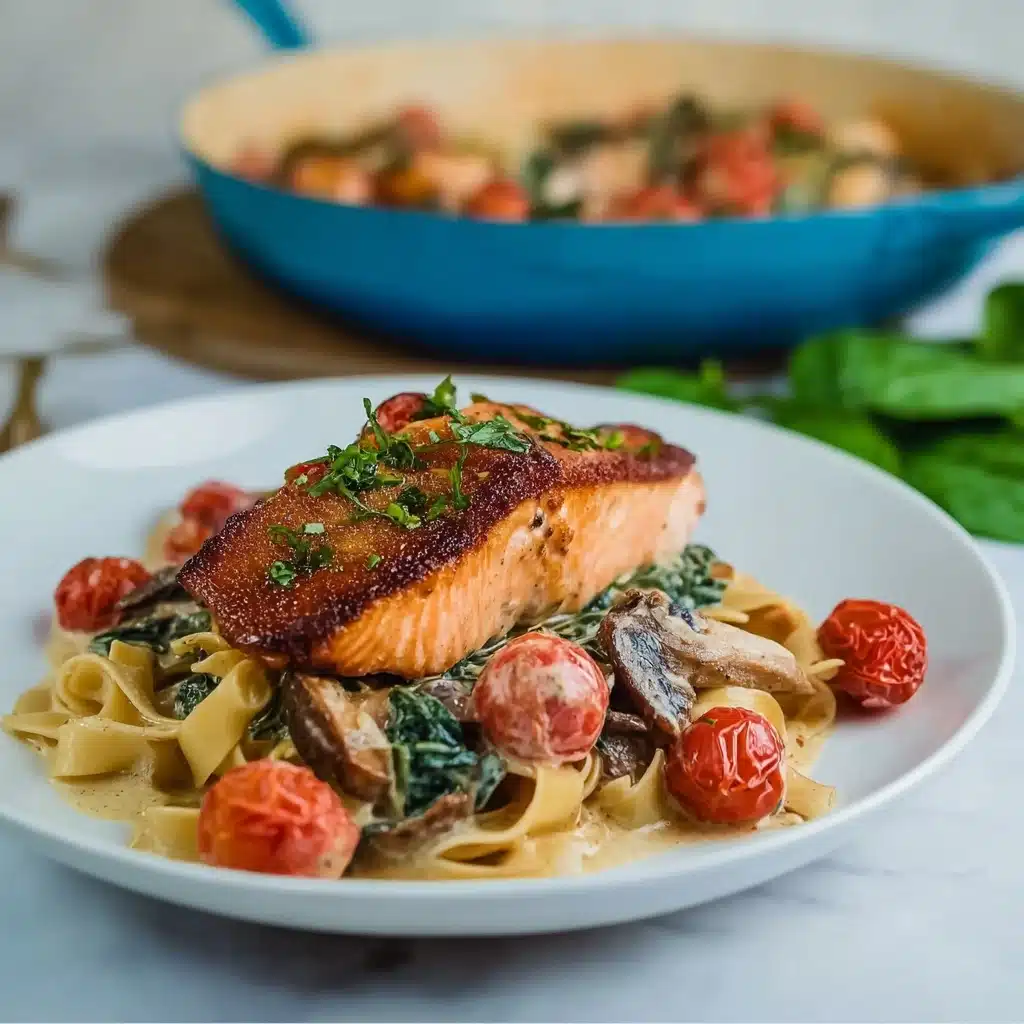 Healthy & Creamy Tuscan Salmon Pasta Recipe - Recipe Image