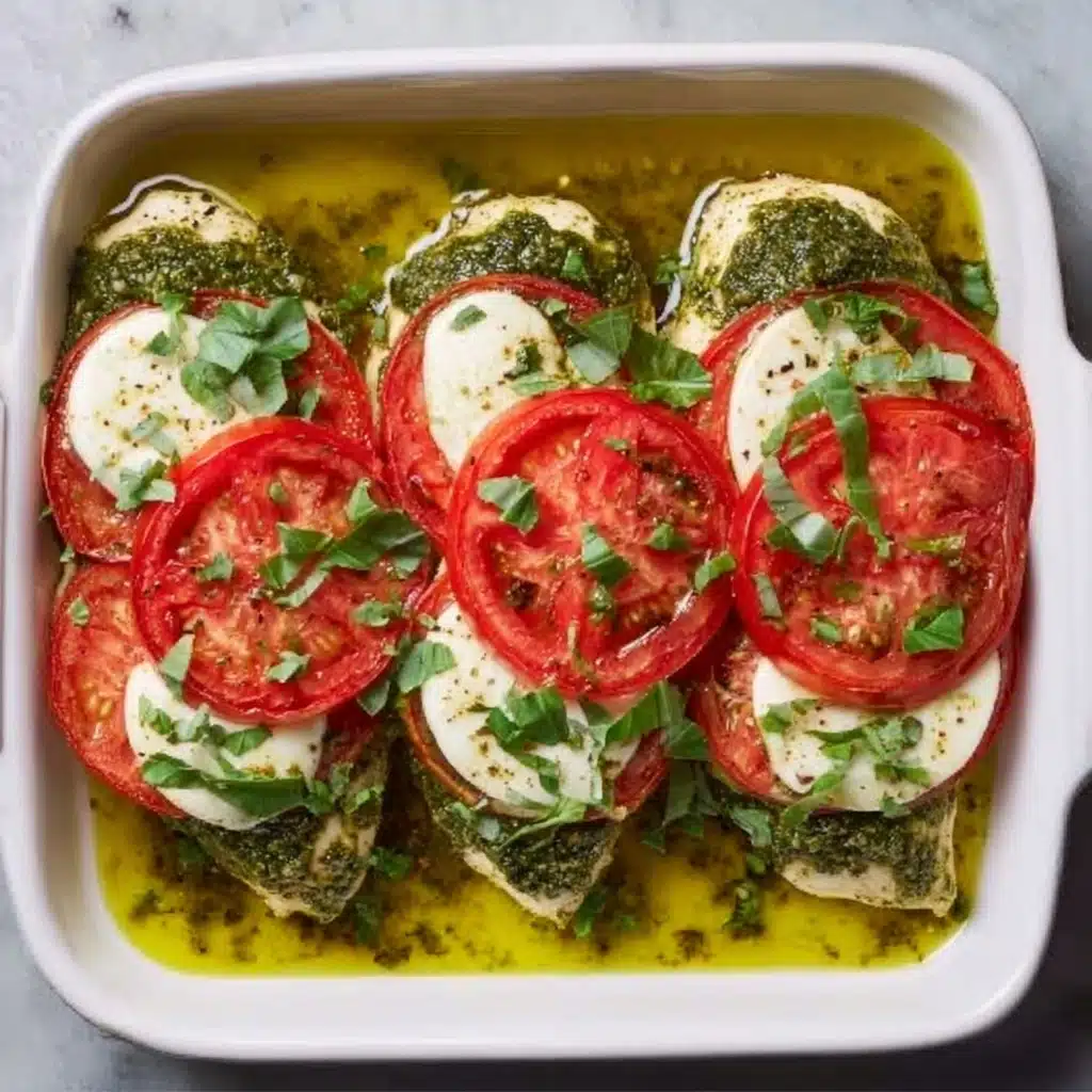 Basil Pesto Tomato Mozzarella Chicken Bake Recipe