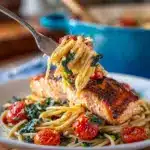 Healthy & Creamy Tuscan Salmon Pasta Recipe