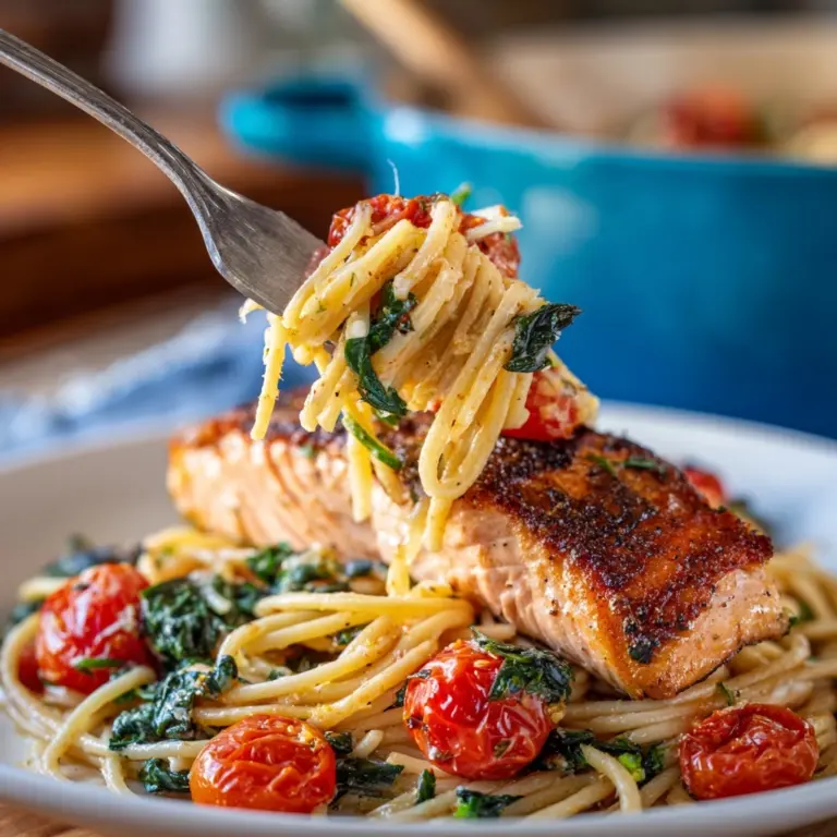 Healthy & Creamy Tuscan Salmon Pasta Recipe
