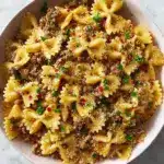Garlic Butter Bowtie Pasta with Ground Beef Recipe