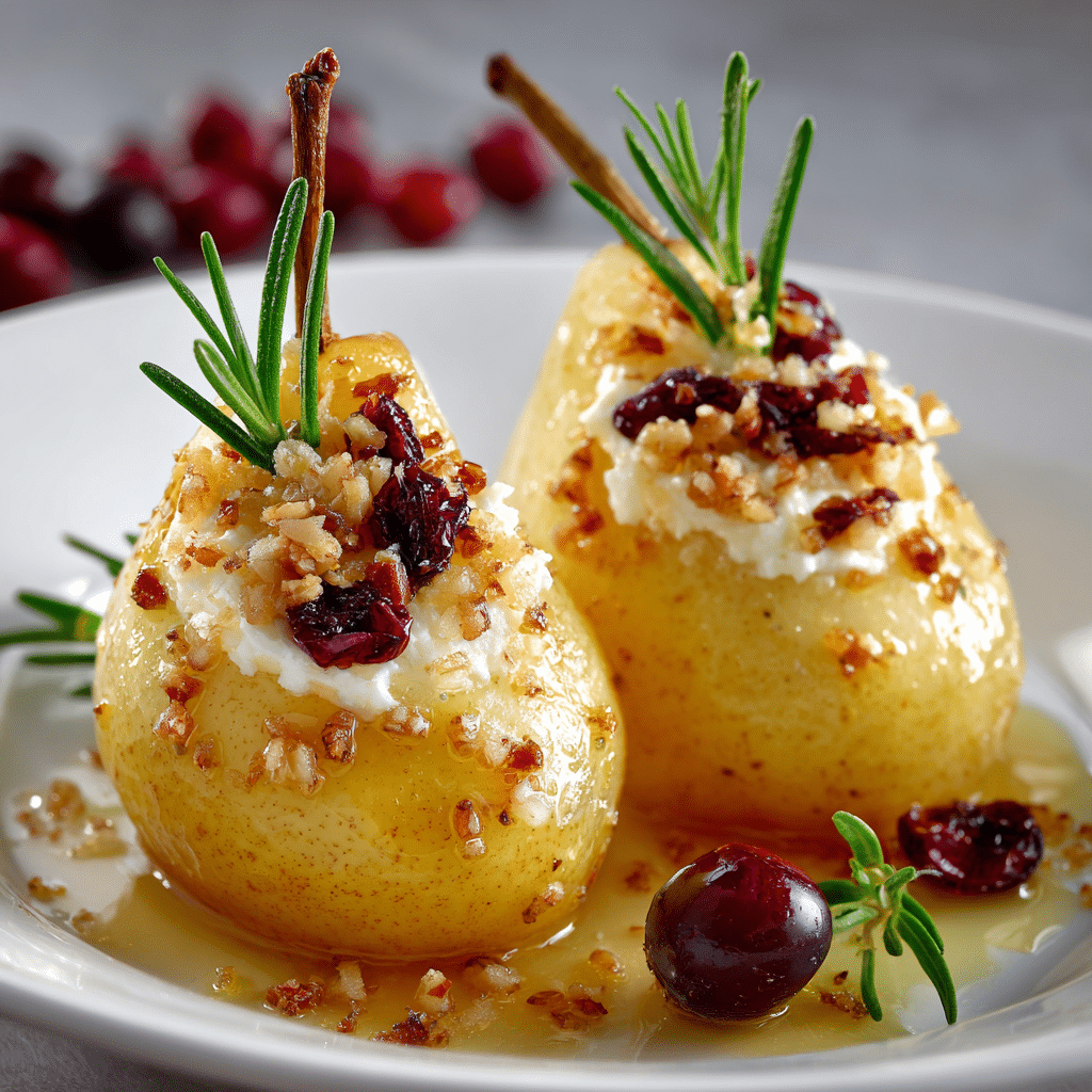 Baked Pears with Goat Cheese, Honey, and Cranberries Recipe - Recipe Image