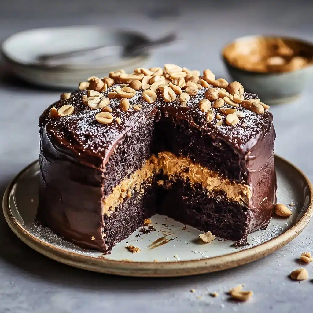 Midnight Peanut Butter Fudge Eruption Cake Recipe - Recipe Image