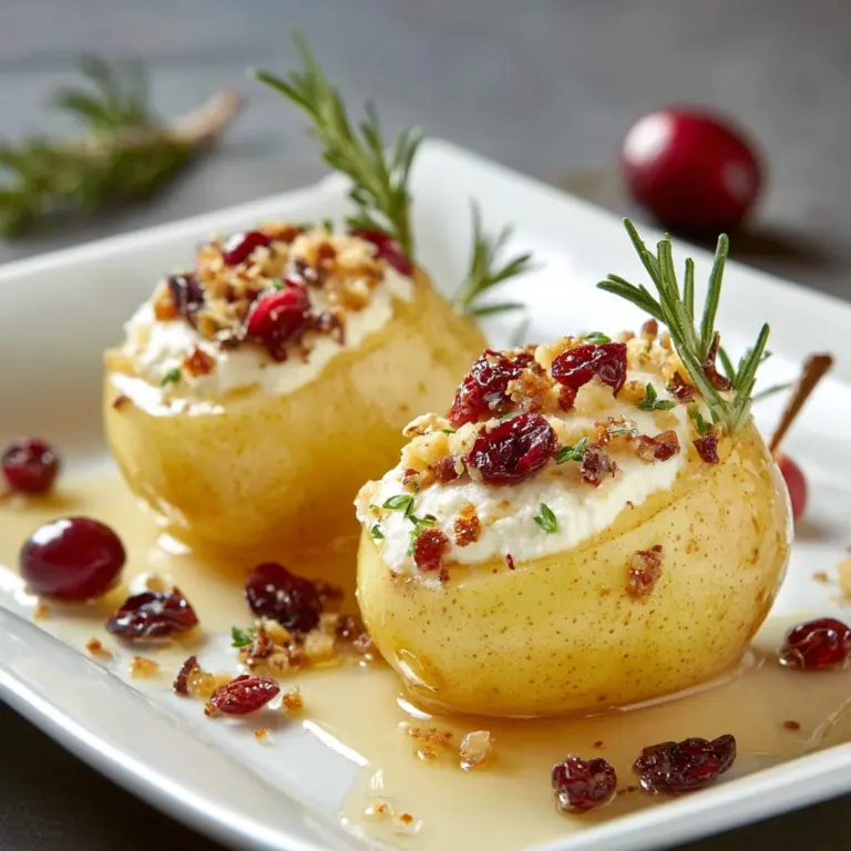 Baked Pears with Goat Cheese, Honey, and Cranberries Recipe