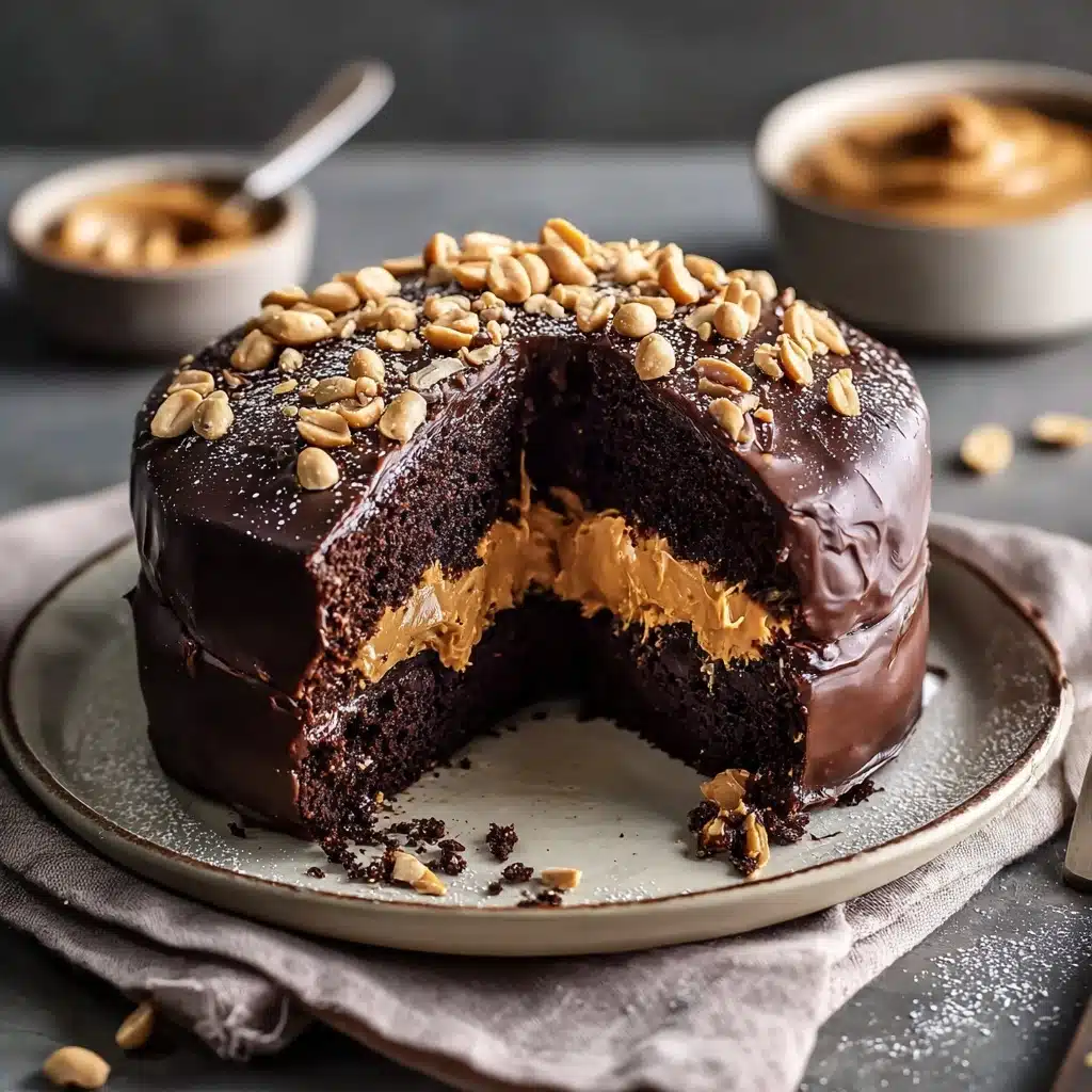 Midnight Peanut Butter Fudge Eruption Cake Recipe - Recipe Image