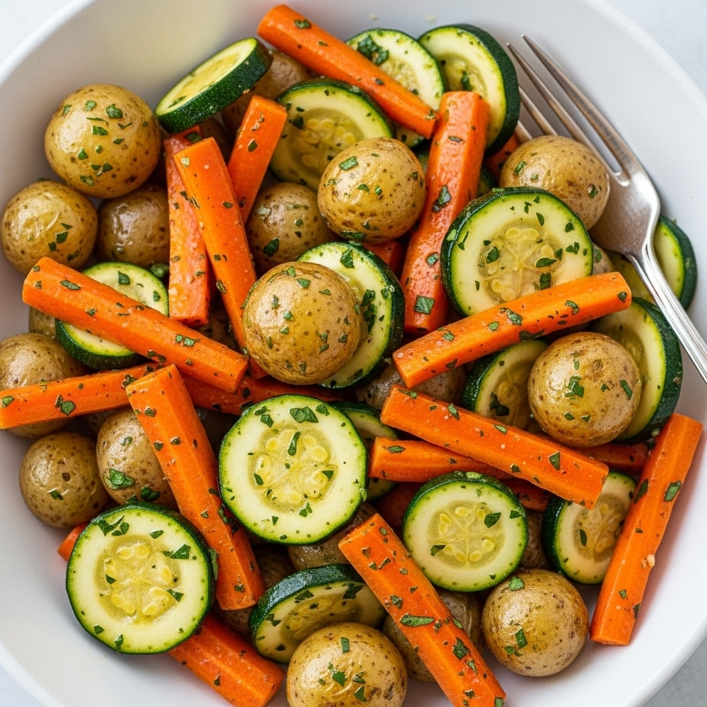 Garlic Herb Roasted Potatoes Carrots and Zucchini Recipe - Recipe Image