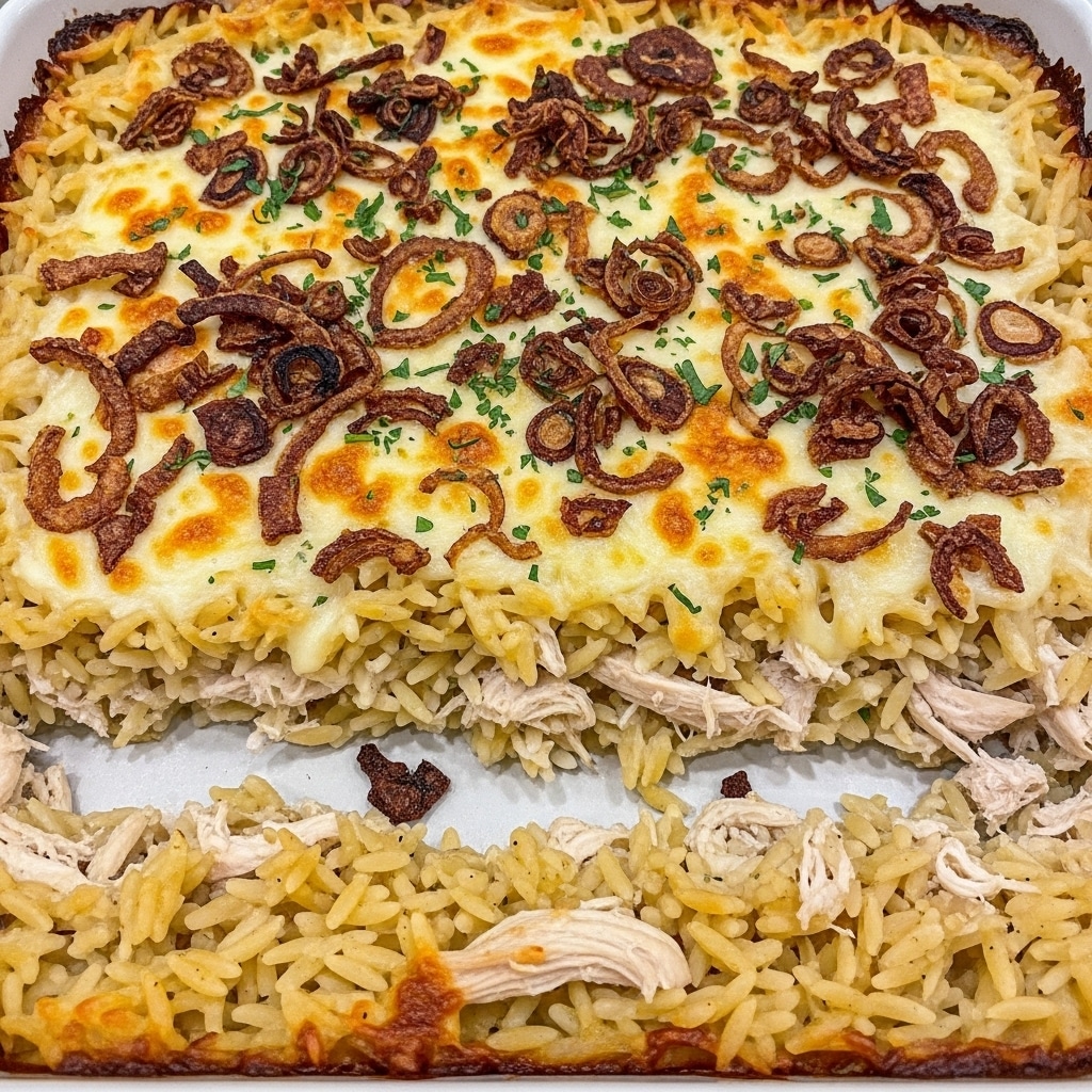 French Onion Chicken Orzo Casserole Recipe