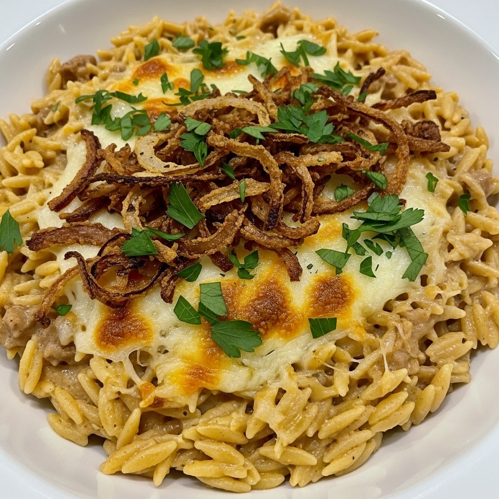 French Onion Chicken Orzo Casserole Recipe - Recipe Image