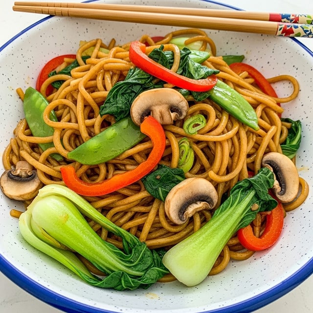 15 Minute Vegan Veggie Lo Mein Recipe - Recipe Image