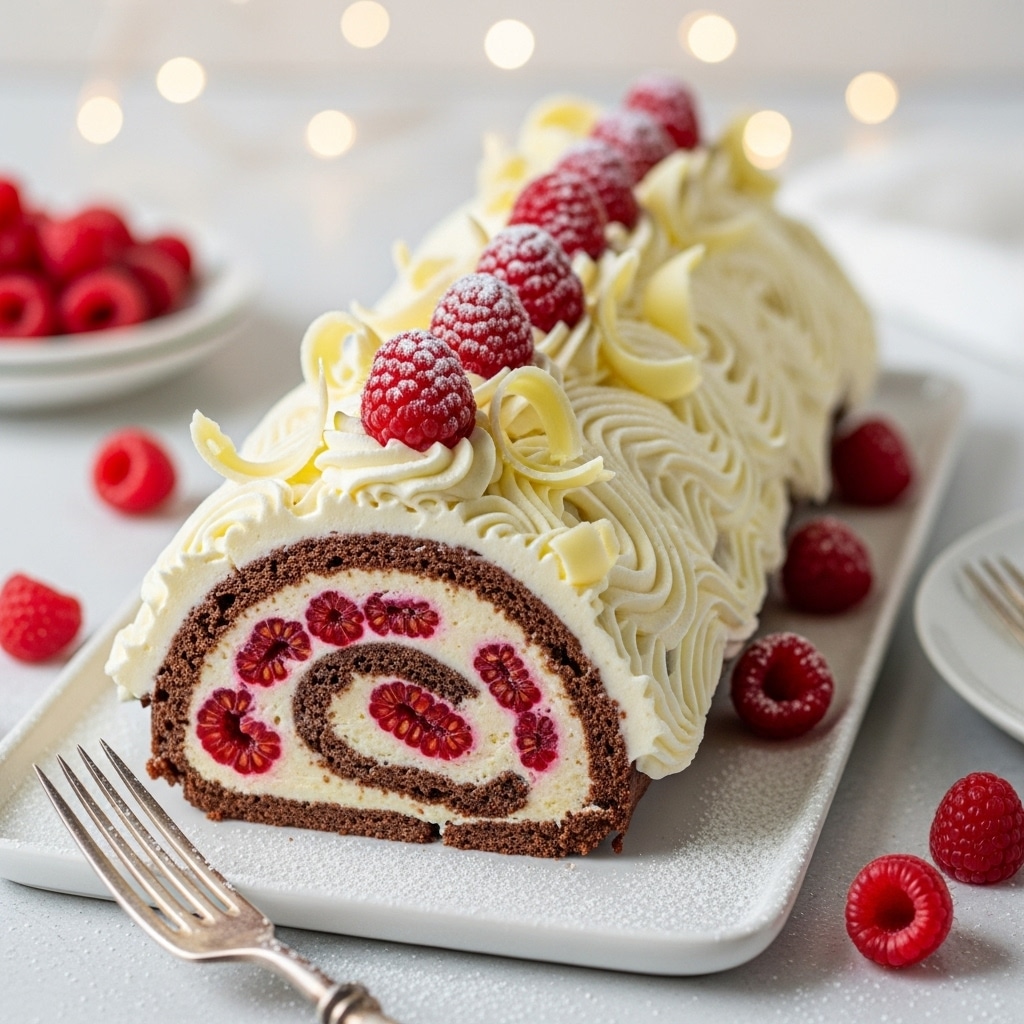 White Chocolate Raspberry Yule Log Recipe - Recipe Image