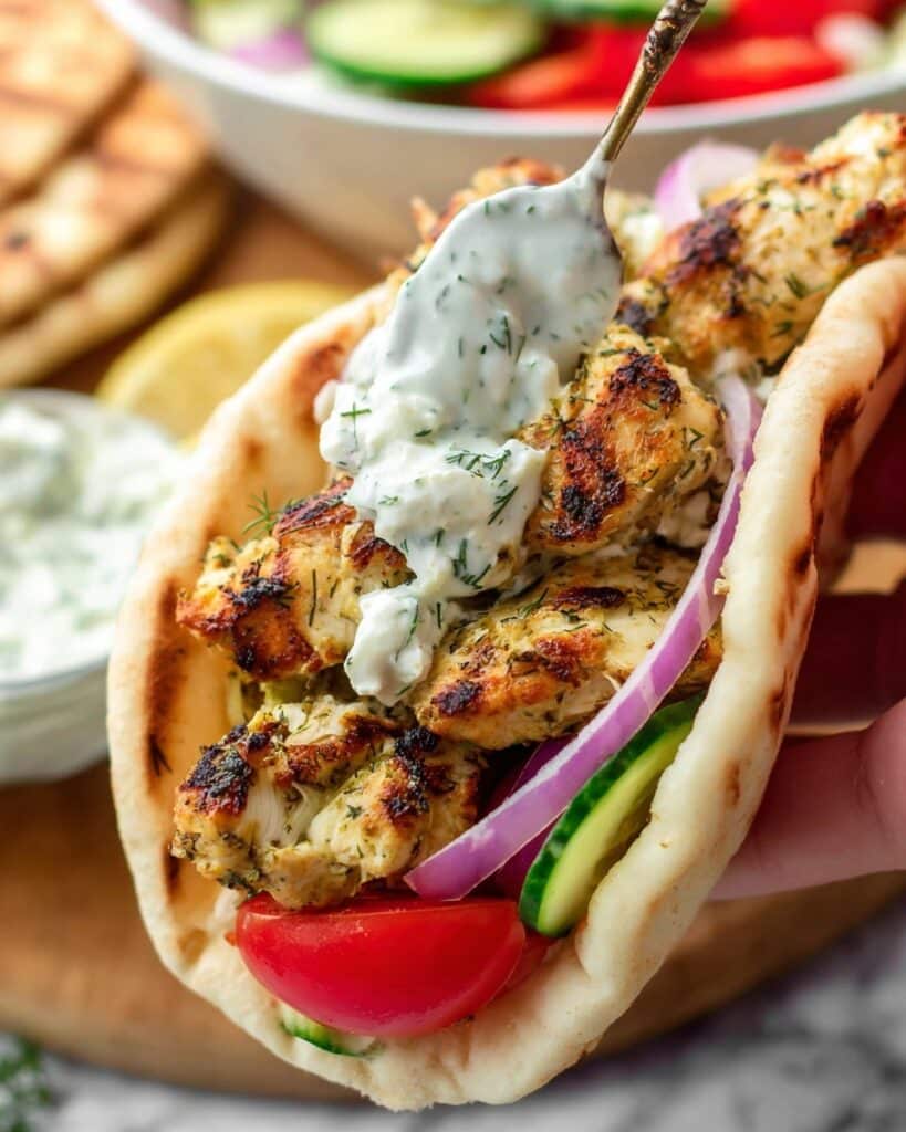 Chicken Souvlaki with Tzatziki and Grilled Vegetables Recipe