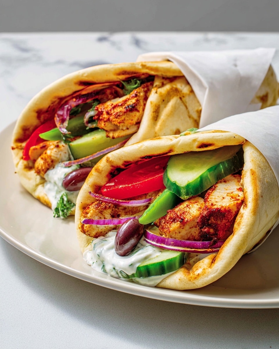 Two soft white tortillas each hold a colorful, layered mix of food. The first tortilla has strips of golden-brown grilled chicken on the bottom, topped with chunks of bright green cucumber, thin slices of light purple onion, and vibrant red pieces of bell pepper, all showing fresh textures. The second tortilla contains crispy golden fries, melted cheese, and pieces of browned meat with a few red bell pepper pieces visible. The food is arranged casually but clearly on a smooth white marbled surface, with soft shadows adding depth. Photo taken with an iphone --ar 4:5 --v 7