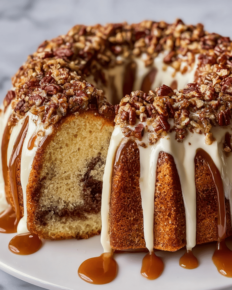Cinnamon Roll Cream Cheese Pound Cake with Caramel Swirl Recipe