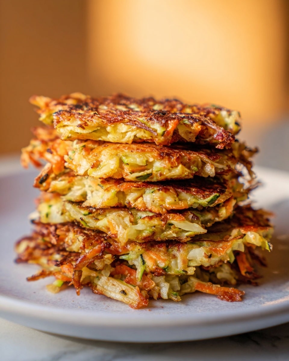 A white plate holds a golden-brown pancake with visible pieces of orange carrot and green vegetables mixed into the batter. The pancake is round, slightly crispy on the edges, and has a textured surface showing bits of the ingredients inside. It is set against a white marbled background, highlighting the warm tones of the pancake. A woman's hand is holding a piece of the pancake at the edge, pulling it slightly apart to show its soft inside. photo taken with an iphone --ar 4:5 --v 7