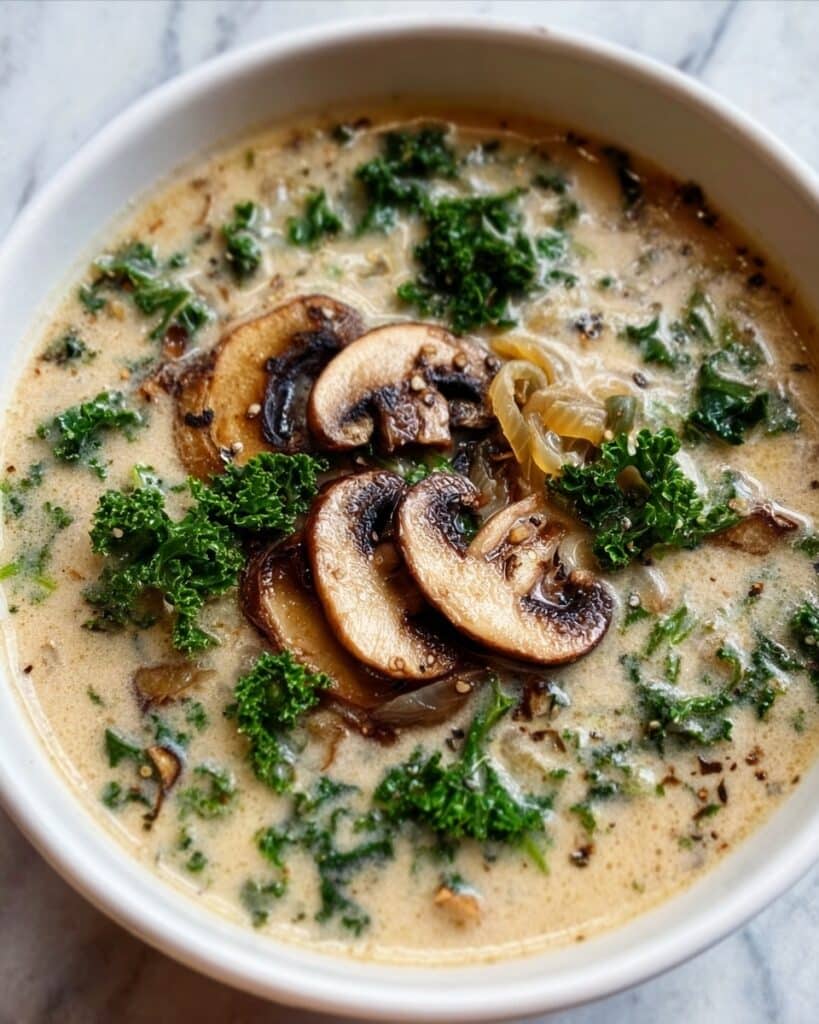 Wild Mushroom, Caramelized Onion and Kale Soup Recipe