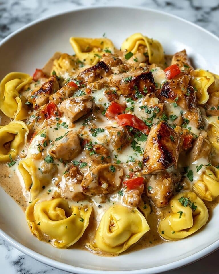 Garlic Chicken Tortellini with Fire-Roasted Red Peppers Recipe