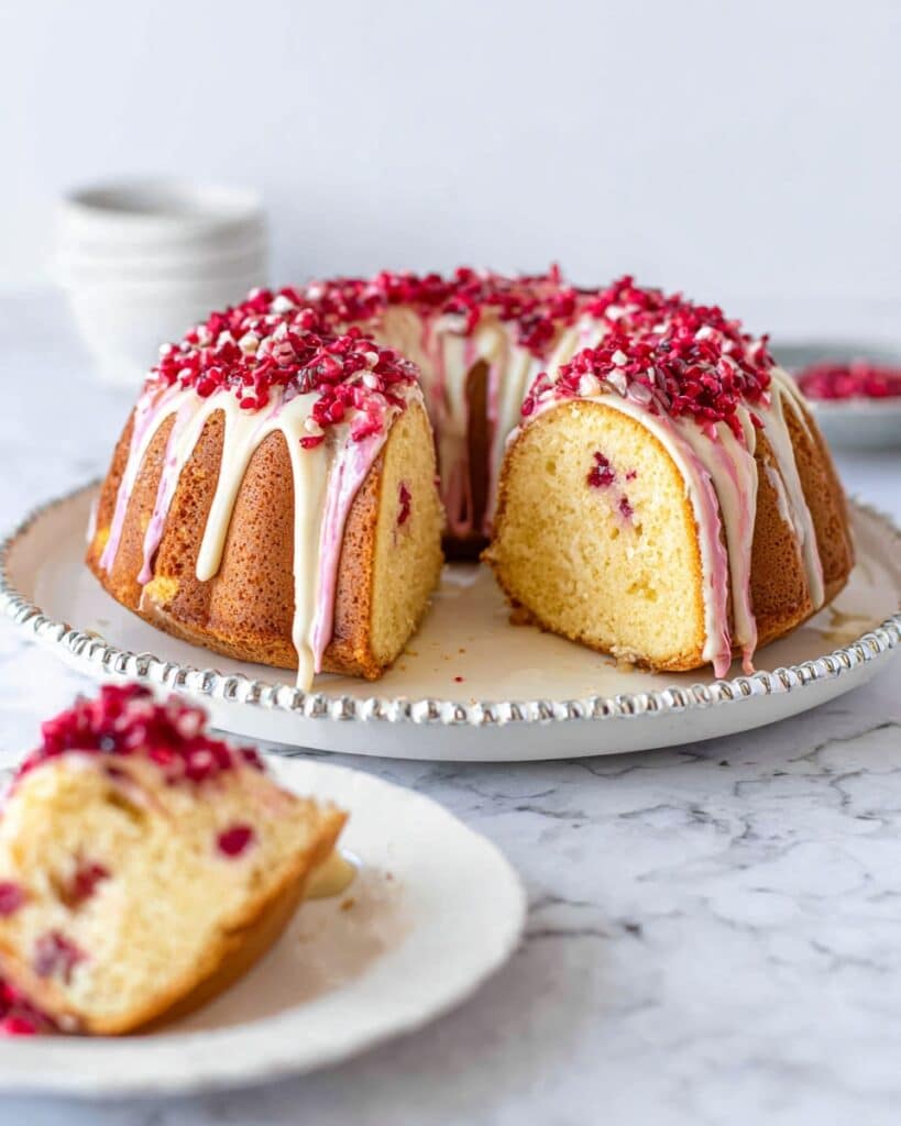 White Chocolate Raspberry Bundt Cake with White Chocolate Ganache Recipe