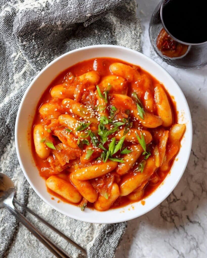 Spicy Korean Tteokbokki (Dukbokki) with Fish Cakes and Gochujang Recipe