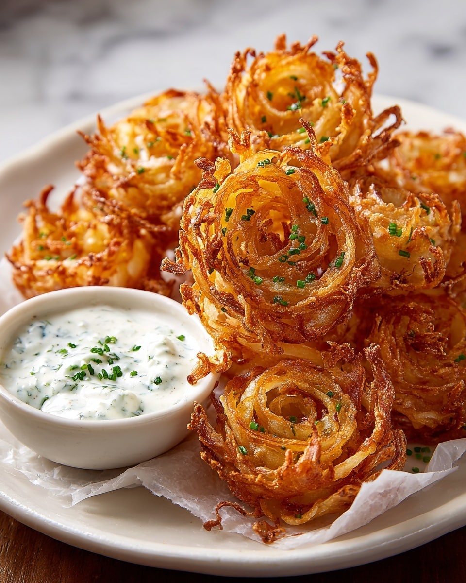 Crispy Mini Bloomin’ Onions with Creamy Buttermilk Ranch Dip Recipe
