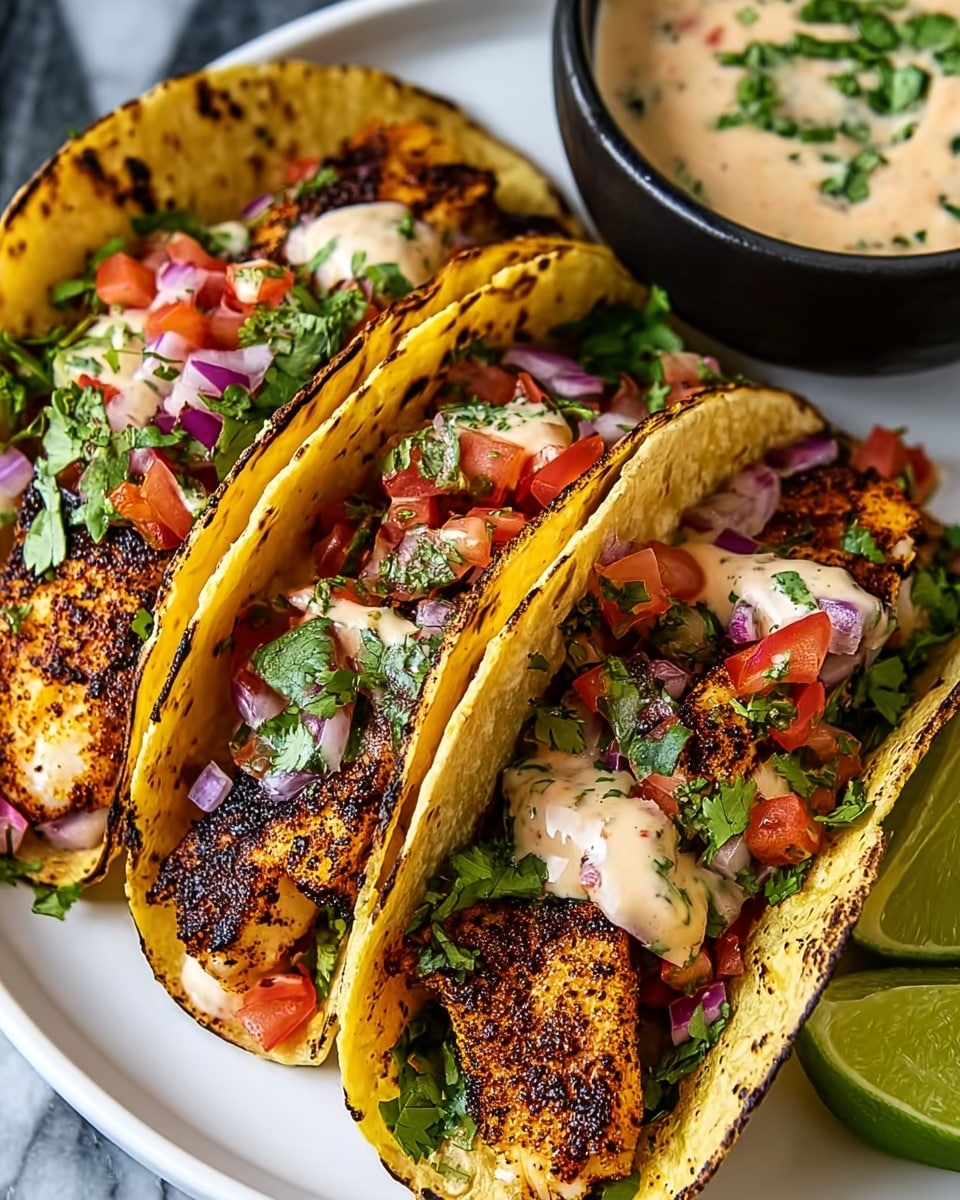 Blackened Tilapia Tacos with Spicy Lime Crema and Fresh Slaw Recipe