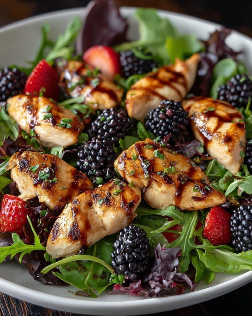 Blackberry Balsamic Grilled Chicken Salad with Crispy Goat Cheese Recipe