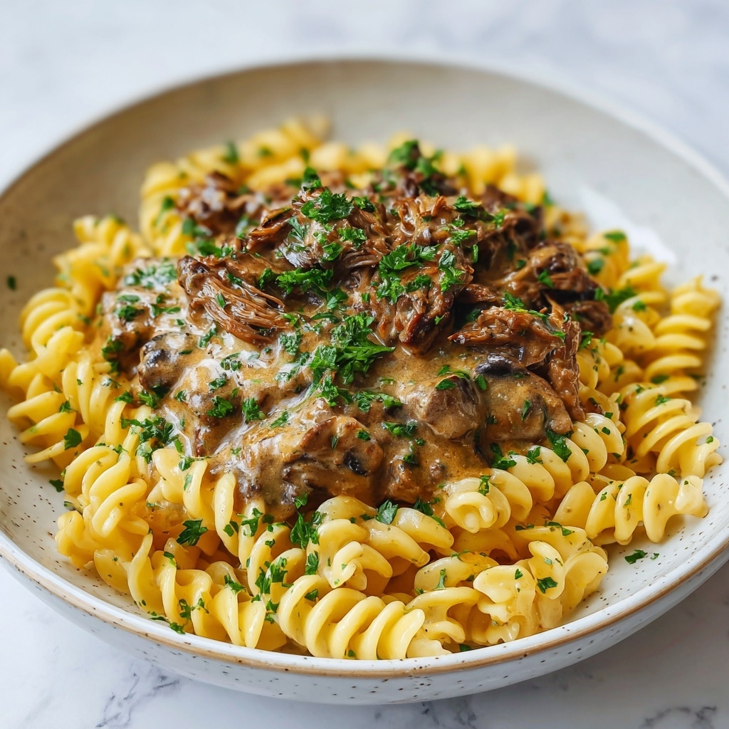 Creamy Loaded Beef Stroganoff Crockpot Recipe