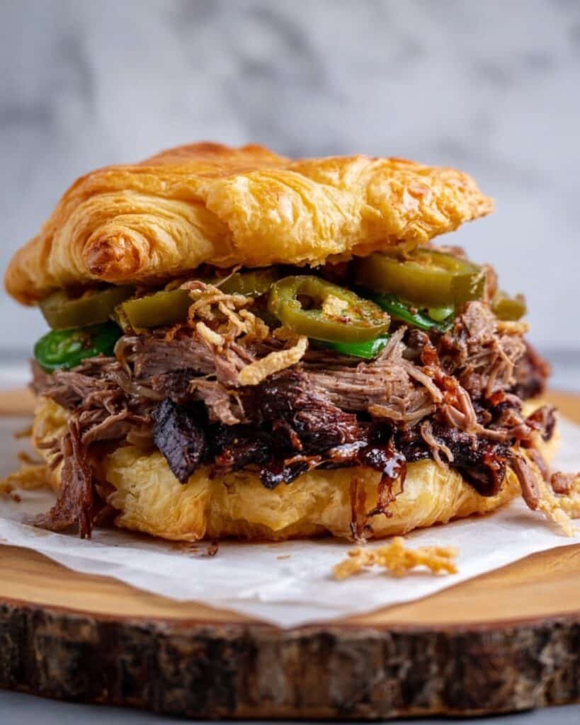 Smoked BBQ Beef Sandwich with Cherry Cola and Pickled Jalapeños Recipe