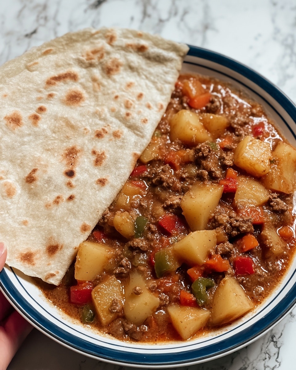 Carne Guisada with Ground Beef, Potatoes, and Roasted Hatch Green Chiles Recipe