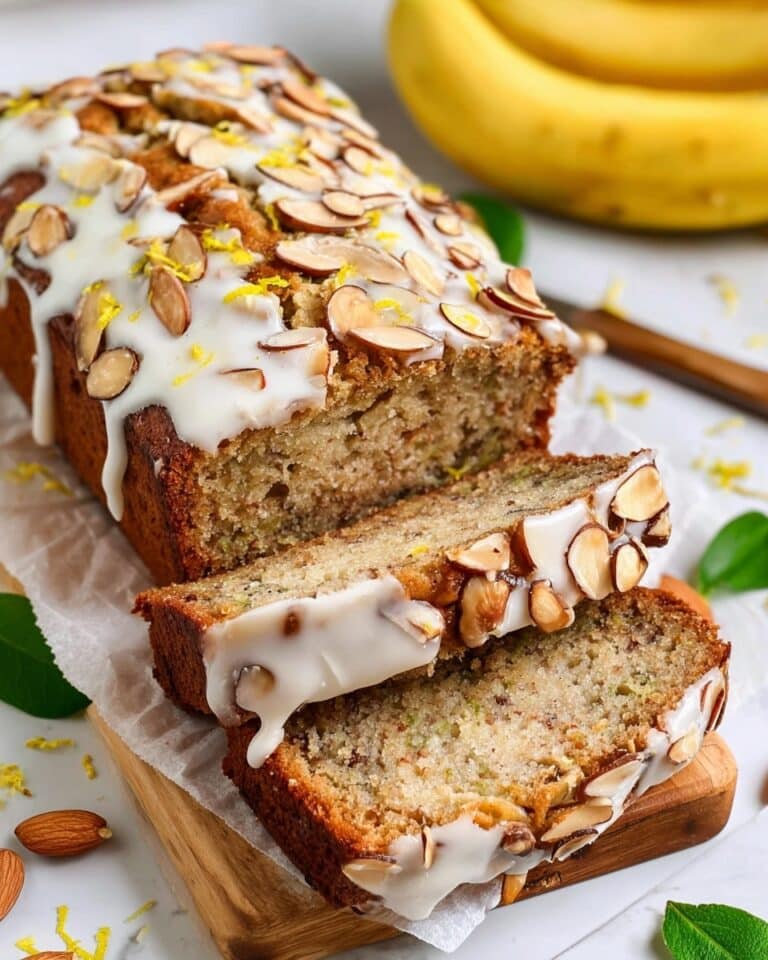 Lemon Banana Bread with Almond Topping and Lemon Glaze Recipe