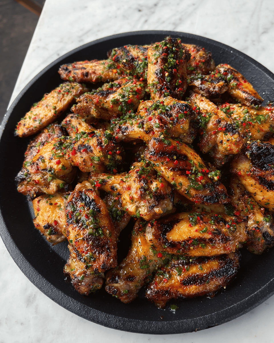 A close-up of two thick skewers of grilled meat with a rich, dark brown and slightly charred exterior, placed on a round black cast-iron pan. The meat looks juicy and has a textured surface with a mix of crispy edges and tender sections. A wooden spoon is brushing a glossy, reddish-brown sauce over the top skewer, adding shine and extra moisture. The pan is set on a white marbled surface that softly reflects the light. Photo taken with an iphone --ar 4:5 --v 7