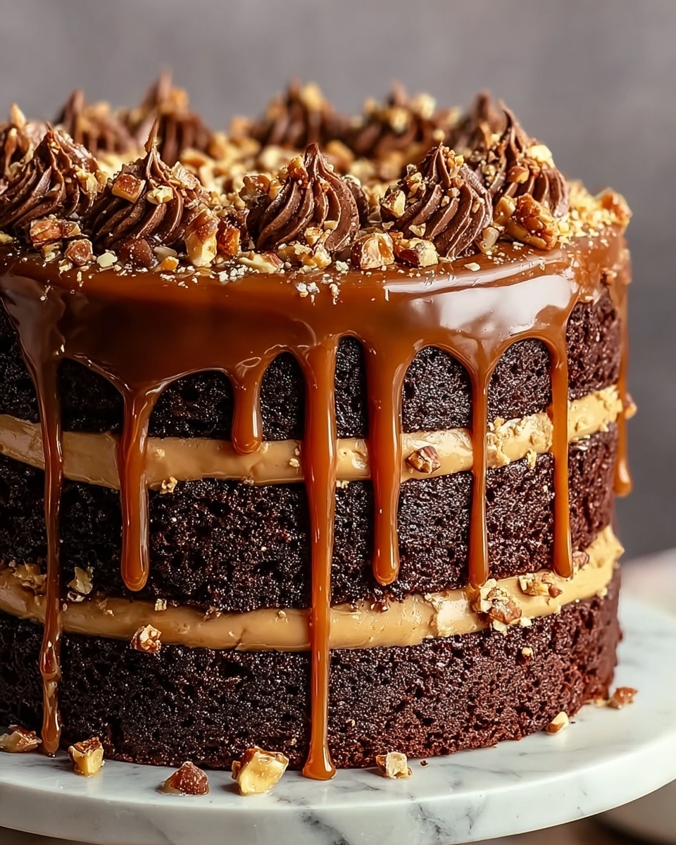 Chocolate Peanut Butter Salted Caramel Toffee Cake Recipe