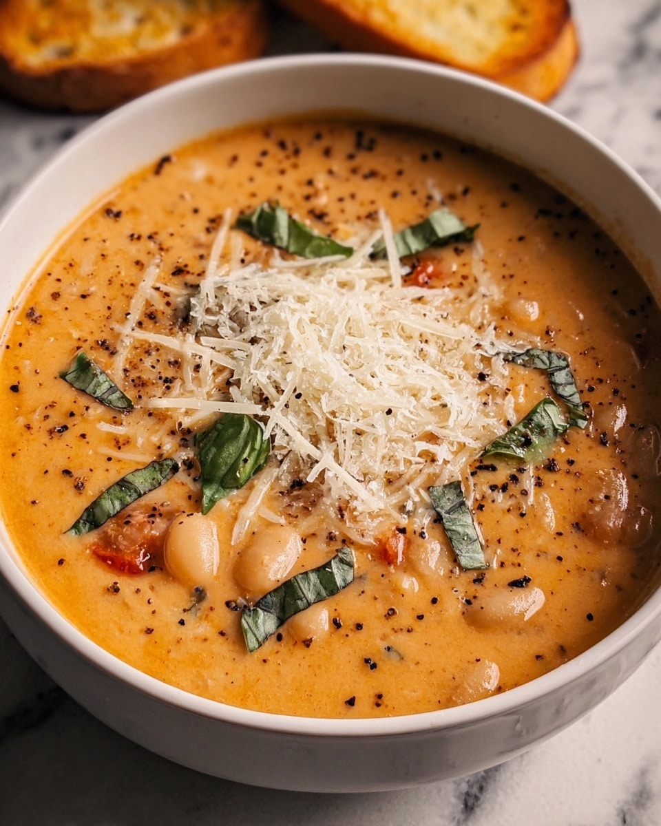 A white speckled bowl filled with a thick orange soup, layered with creamy texture and white beans scattered on top, garnished with dark green kale pieces and sprinkled with white shredded cheese, a toasted brown triangular piece of bread with a crispy texture resting on the side of the bowl. In the background, another similar bowl of soup is partially visible, placed on a white marbled surface with a wooden board underneath. photo taken with an iphone --ar 4:5 --v 7