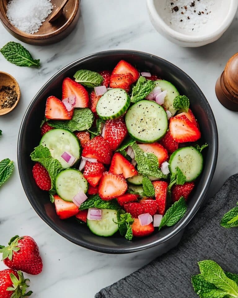Cucumber Strawberry Salad with Honey Balsamic Dressing and Fresh Mint Recipe