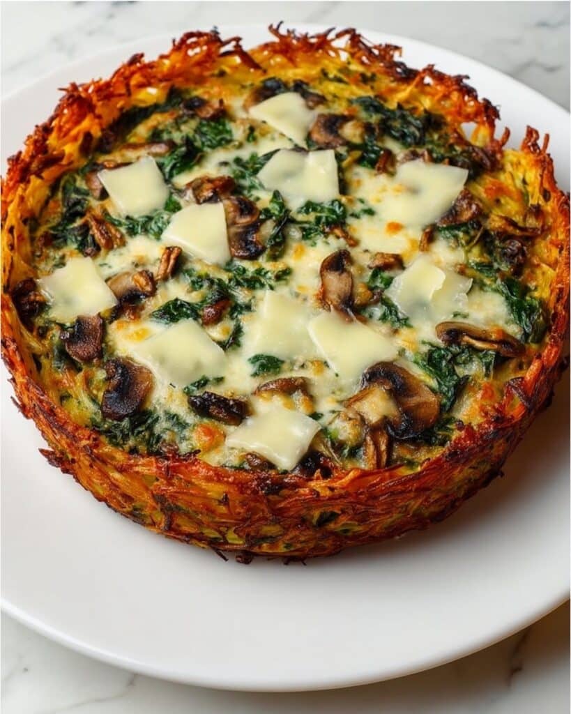 Crispy Potato Pie with Spinach, Mushrooms, and Melty Cheeses Recipe