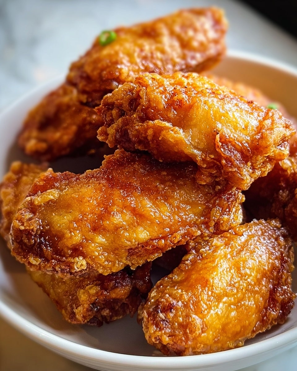 A white plate lined with white parchment paper holds a pile of crispy fried chicken wings. Each wing is golden brown with a crunchy, textured coating and slightly shiny from oil. Small pieces of green herbs are sprinkled on top, adding a touch of color. The wings are stacked unevenly, showing their browned edges and some meat peeking through. The background is a white marbled texture. photo taken with an iphone --ar 4:5 --v 7