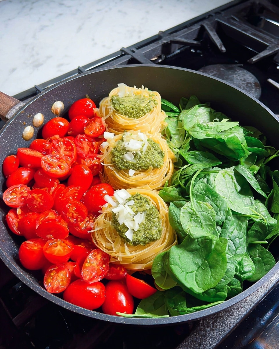 A close-up view of creamy pasta in a black pan, with thick fettuccine noodles coated in a yellowish, rich sauce. The sauce contains green peas, pieces of bright orange carrots, and dark green leafy vegetables streaked throughout. A fork lifts a twirl of the pasta, showing the smooth texture of the noodles and sauce clinging to them. The sauce has small red specks, likely seasoning, adding texture and color contrast. The pan sits on a white marbled surface with soft, natural lighting highlighting the creamy, thick sauce. photo taken with an iphone --ar 4:5 --v 7