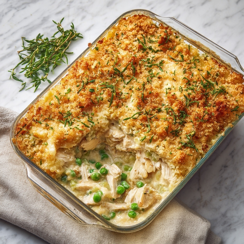 The image shows a close-up of a baked casserole in a round white bowl placed on a white marbled surface. The dish has a golden brown, crispy top layer made of melted cheese and breadcrumbs, slightly browned and textured. Underneath, there are visible pieces of green broccoli florets scattered throughout the cheesy and creamy layer. The filling seems thick and creamy, with hints of pasta or rice mixed with the sauce. A woman's hand is holding a spoon on the right side, lifting some of the casserole. In the background, another white bowl with the same dish is out of focus. Photo taken with an iphone --ar 4:5 --v 7