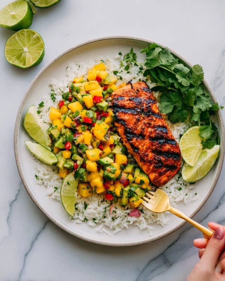 Cilantro Lime Chicken with Mango-Avocado Salsa and Citrus-Lime Rice Recipe